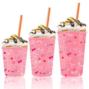 Coffee Cup Sleeve Pink Bows Hearts & Cherry *Pick Your Size*